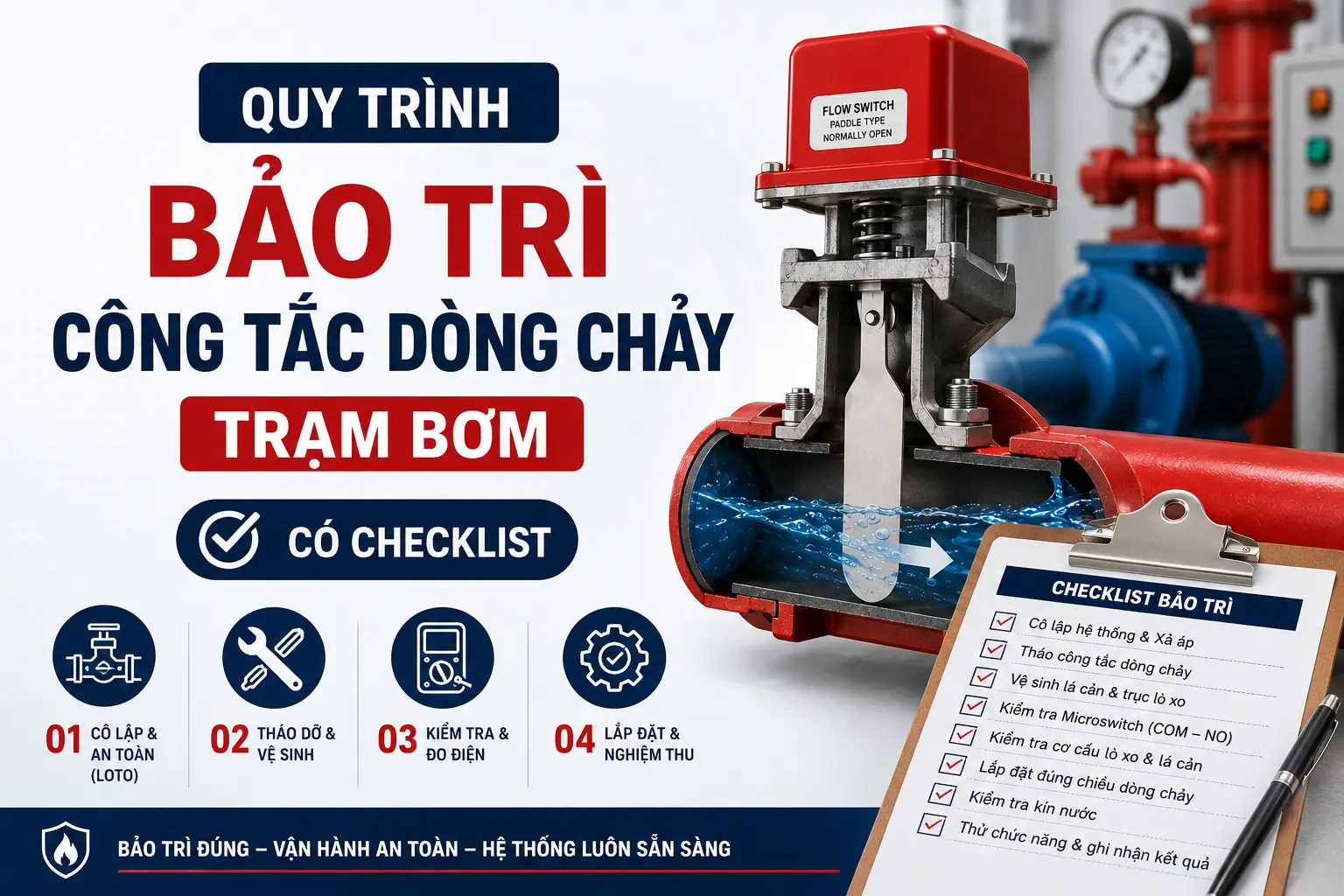 Quy Trình Bảo Trì Công Tắc Dòng Chảy Trạm Bơm (Có Checklist)